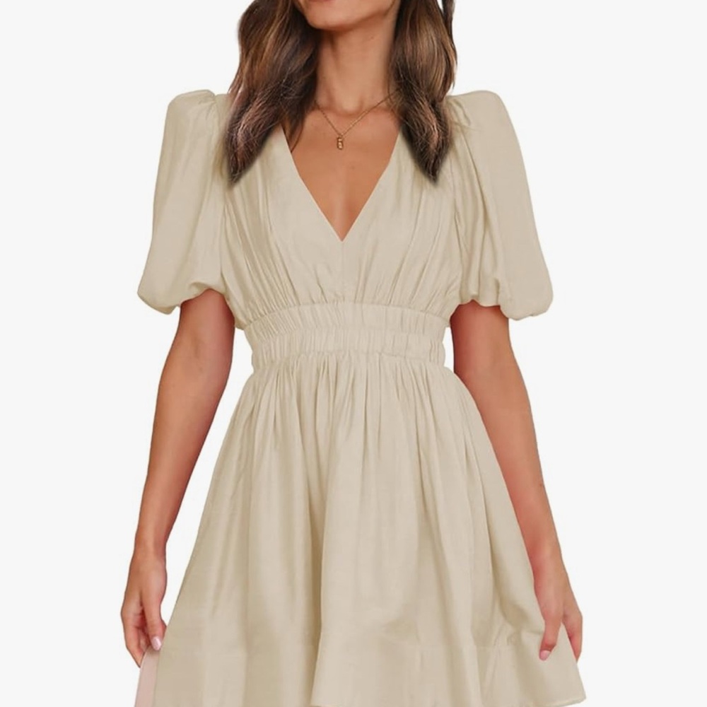 Elegant Cream Puff Sleeve Dress